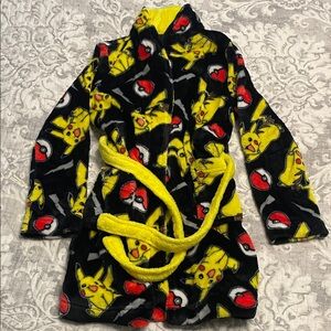 Pikachu Patterned Fleece Robe with Yellow Belt